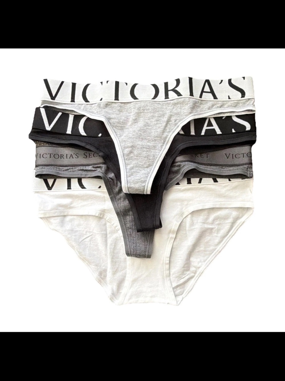 Victoria's Secret XS Logo Waistband Thong Panties 4-Pack Multicolor Cotton NWT!